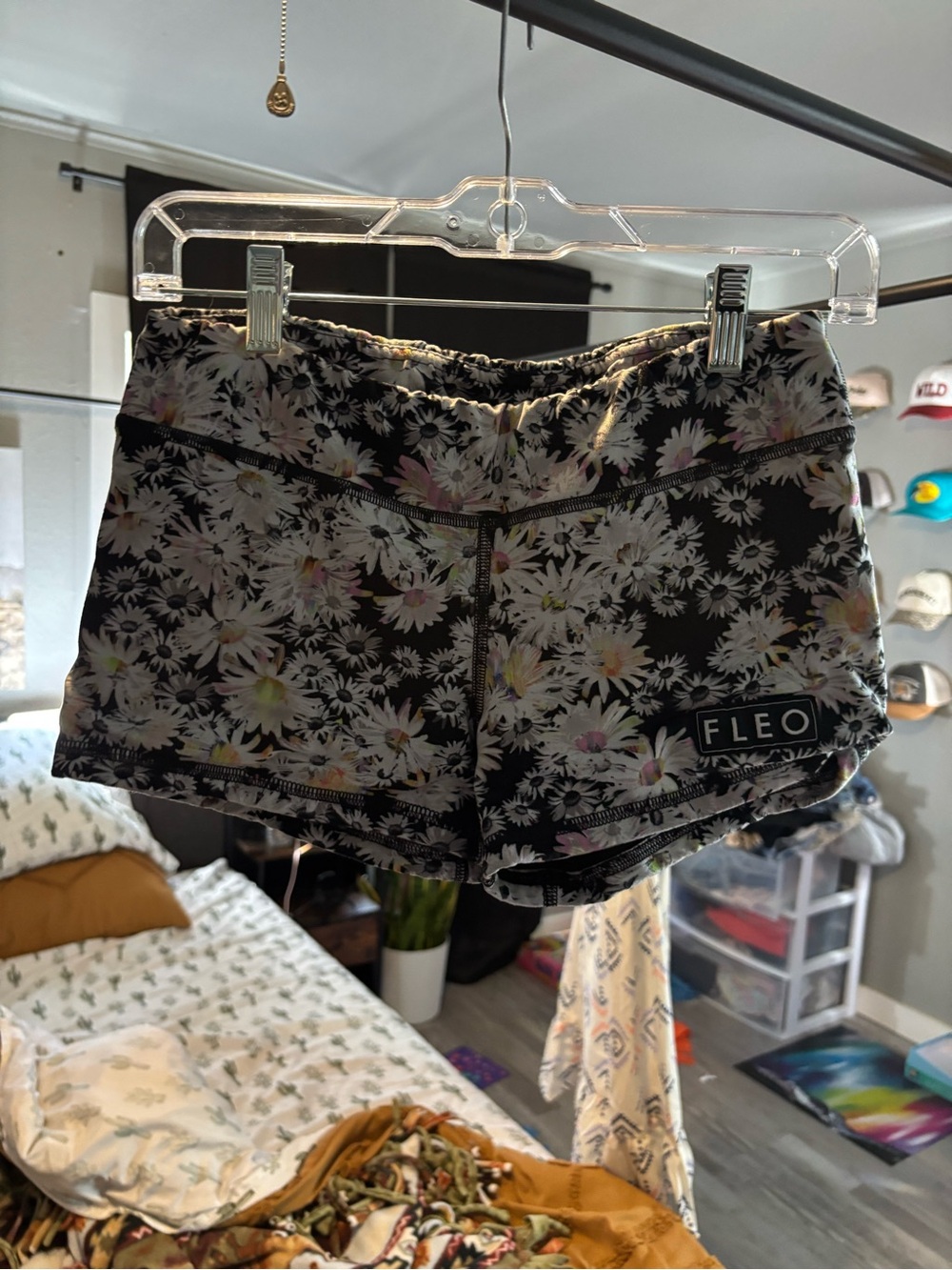 Fleo Black Floral Daisy Athletic Shorts
